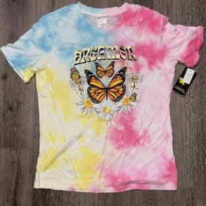 NO BOUNDARIES Womans SS Crew Neck T Shirt Dreamer Butterflies S Small NWT NEW